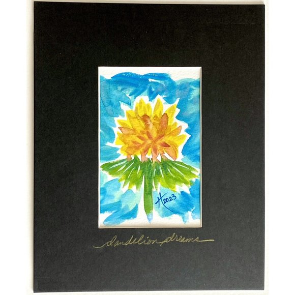Dandelion Dreams - Original Wall Art Handmade Matted Watercolor Painting 8x10in - Picture 2 of 8
